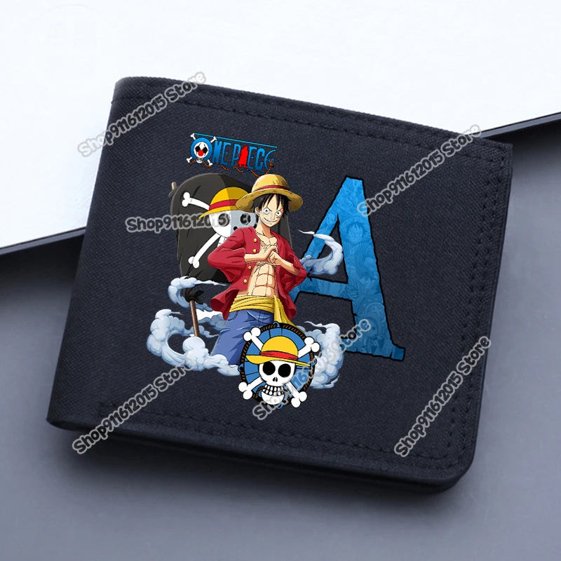 One Piece Letter Men Short Wallet Man Luffy Alphabet Canvas Wallet Man Credit ID Card Holder Anime Foldable Pocket Coin Purse