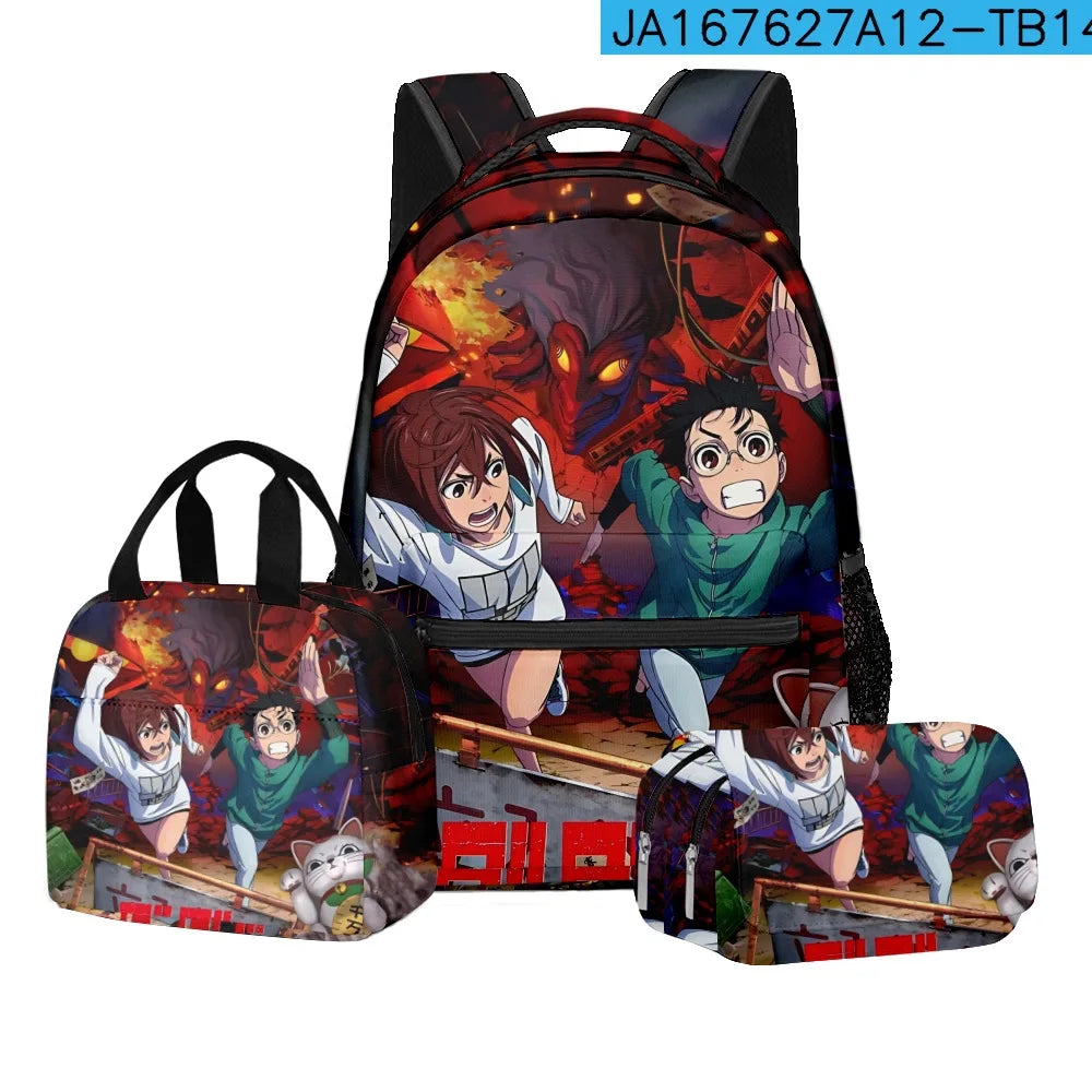 Luxury Popular Novelty DANDADAN 3D Printed 3pcs/Set student School Bags Travel Notebook Backpack Lunch bag Pencil Case
