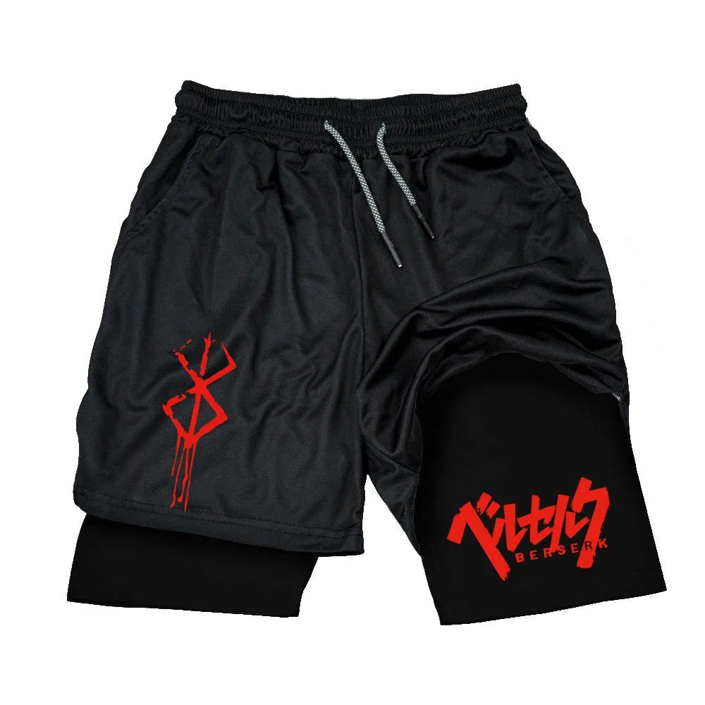 Men's Double Layer 2-in-1 Shorts Summer Compression Letter Print Shorts Running QuickDry Leggings Jogging Gym Fitness Sportswear