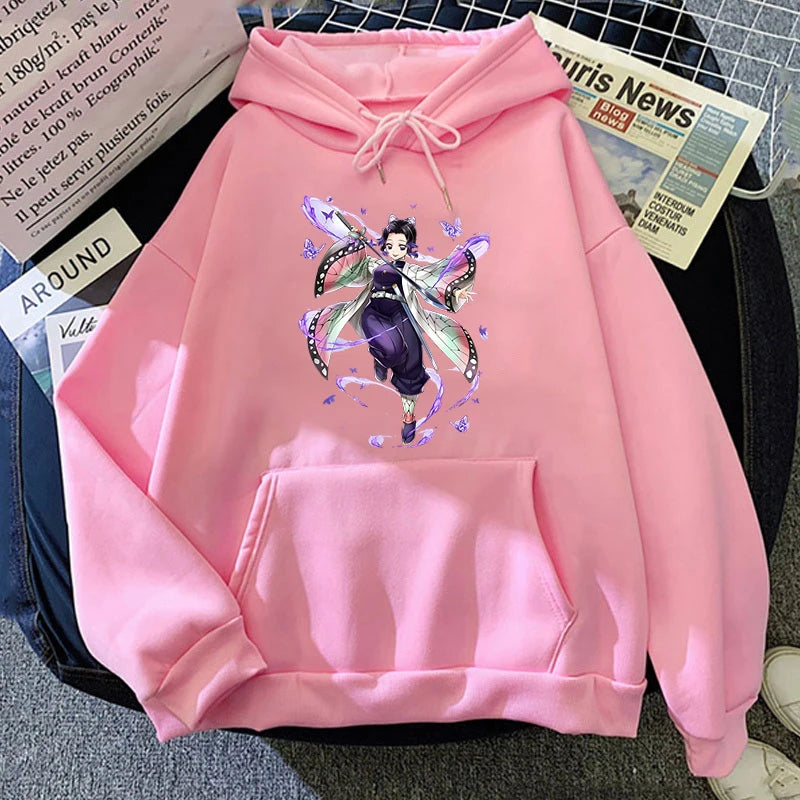 New Fashion Unisex Hoodies Anime Kochou Shinobu Printed Hooded Women Men Harajuku Streetwear Sweatshirt Casual Pullover Tops