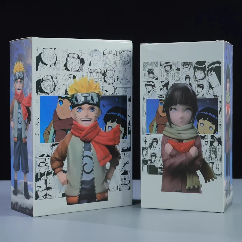 21cm Naruto Childhood Uzumaki Naruto Hinata Hyuga Couple Figure Double Head Sculpt Anime Model Toy Desktop Ornament Collect Gift