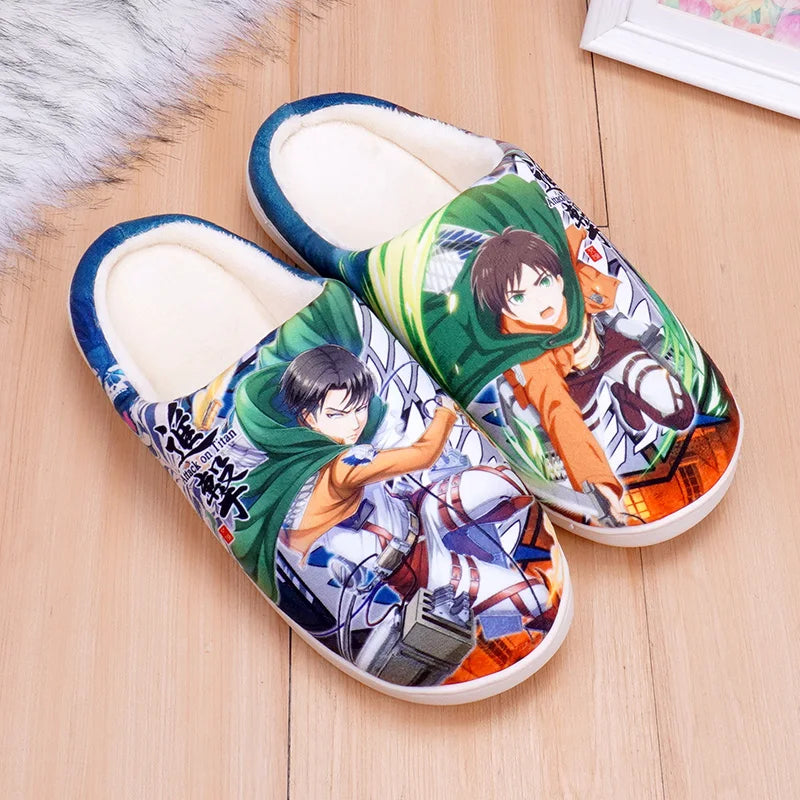 Anime One Piece Luffy Chooper Dragon Ball Goku Hatsune Winter Warm Plush Men Women Couple Shoes Home Slipper Stuffed Plush Gift