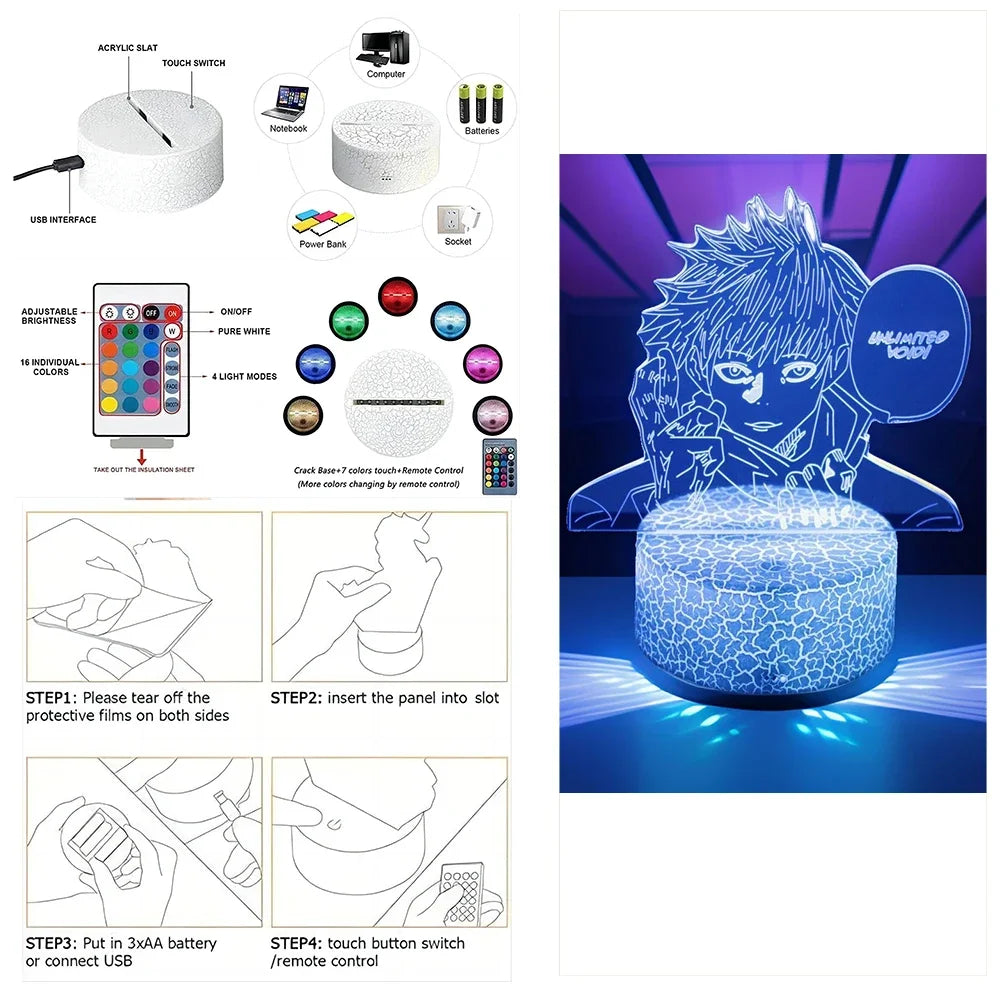 3D Anime Lamp Jujutsu Kaisen Led Night Light RGB Table Lamps Satoru Gojo Action Figure Kids Bedroom Desk Home Decor Friend