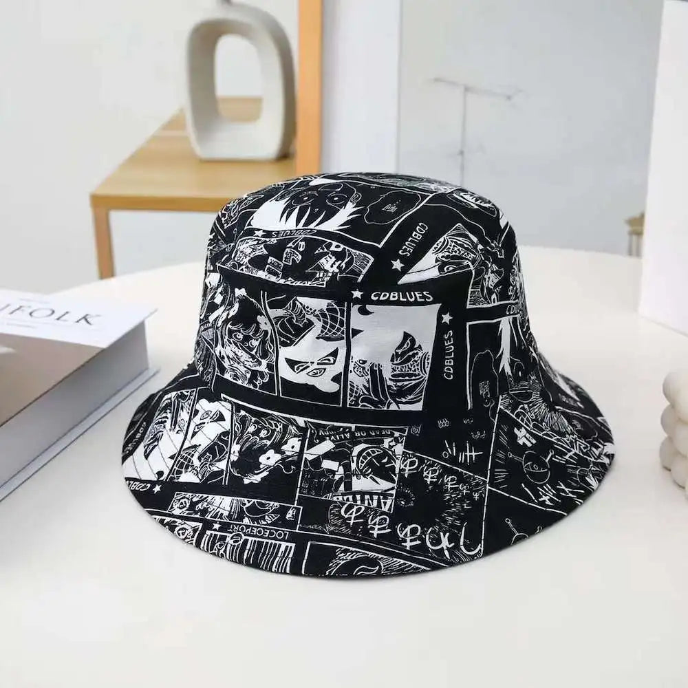 Anime ONE PIECE Luffy Graffiti Baseball Cap Spring and Summer Sunscreen Sunshade Bucket Hat Peaked Cap Two-dimensional