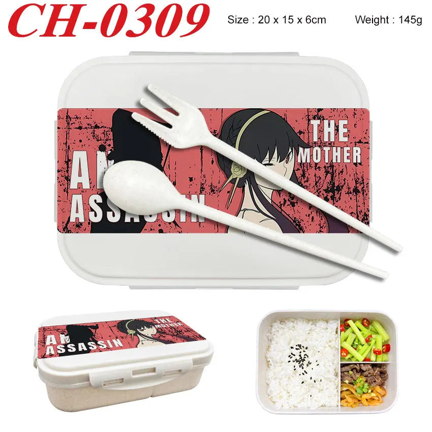 Spy×Family Lunch Box Wheat Straw Partitioned Lunch Box with Insulation, Student Lunch Box, Office Worker with Lid