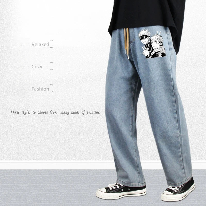 JUJUTSU KAISEN Gojo Yuji Megumi Sukuna Anime Daily Trousers Loose Spring and Autumn Wide Leg Pants Casual Jeans
