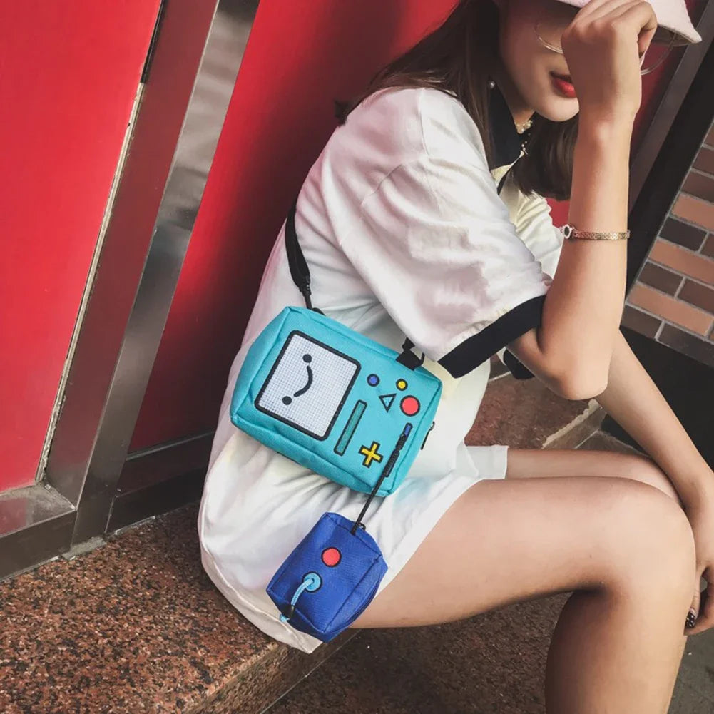 Anime Adventure Time BMO Small Bags for Women Phone Purse Female Canvas Game Machine Shoulder Bag Funny Crossbody Bag