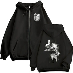 Attack on Titan Levi Ackerman Zipper Hoodie – Vintage Oversized Graphic Sweatshirt