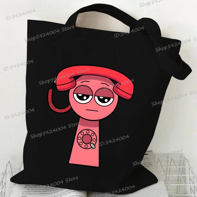 Anime Sprunki Incredibox Game Handbags Women Men Large Capacity No Zipper Canvas Tote Bag Sprunki Figure Shoulder Bag