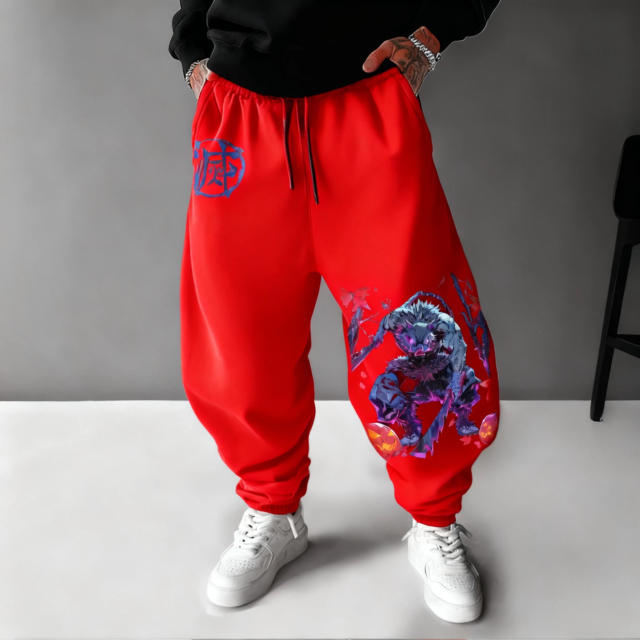 Demon Slayer Halloween Men's Sports Pants Autumn/Winter New Hashibira Inosuke Anime Printed Hip Hop Loose Casual Tights