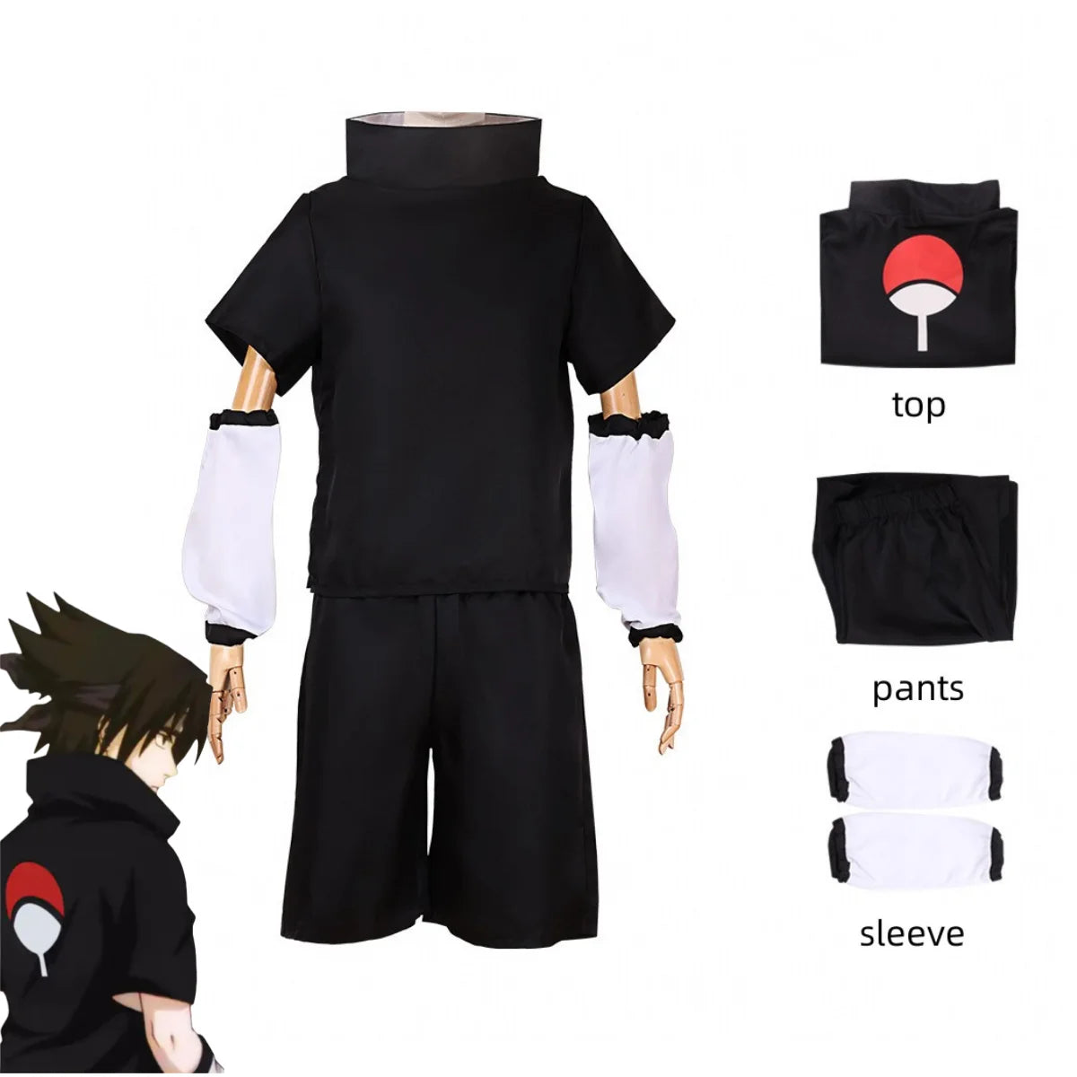 Anime Uchiha Sasuke 2nd Generation Cosplay Costume Summer Black Short Sleeve T-shirt Wig Adult Man Woman Christmas Party Suit