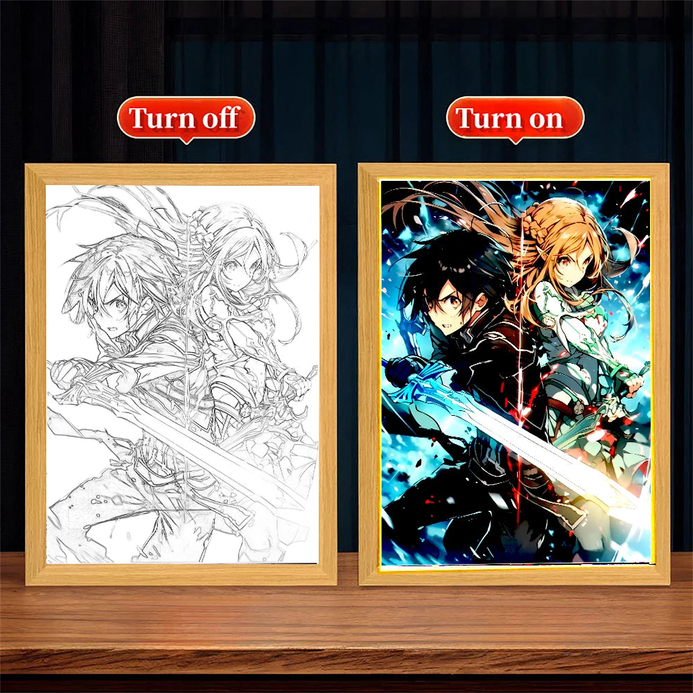 Anime Figure Sword Art Online Light Painting Photo Frame Kirito Figure Led Lamps Home Bedroom Tabe Decor Birthday Gift moon Lamp