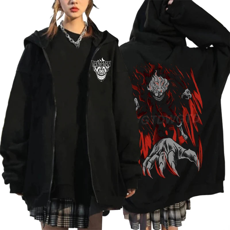 Anime Dandadan Ken Takakura Graphic Print Hooded Men women Zip Up Hoodies Oversized Sweatshirts Harajuku Male Zipper Jacket