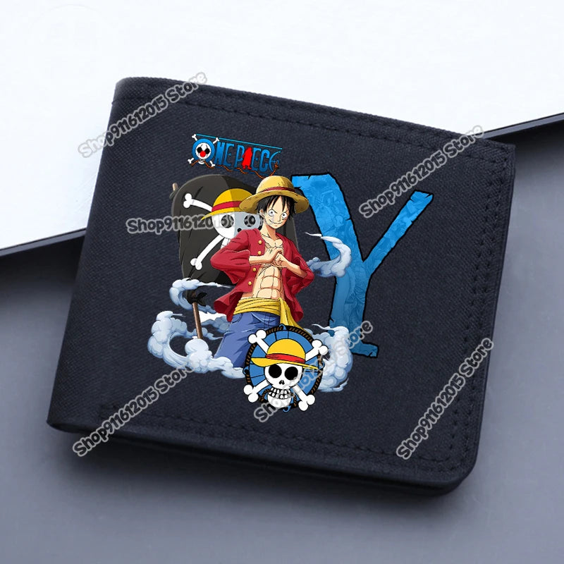 One Piece Letter Men Short Wallet Man Luffy Alphabet Canvas Wallet Man Credit ID Card Holder Anime Foldable Pocket Coin Purse