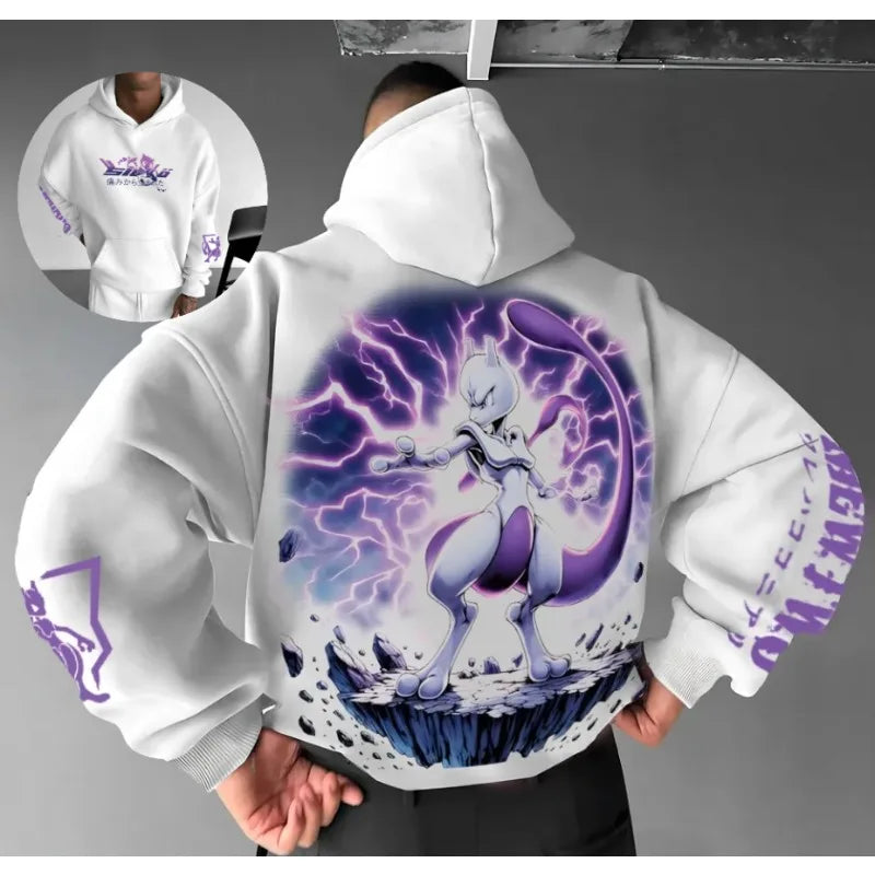 Pokemon Autumn and Winter Handheld Print Hoodie Men's Hand-painted Fashion Trend Loose Casual Jumper