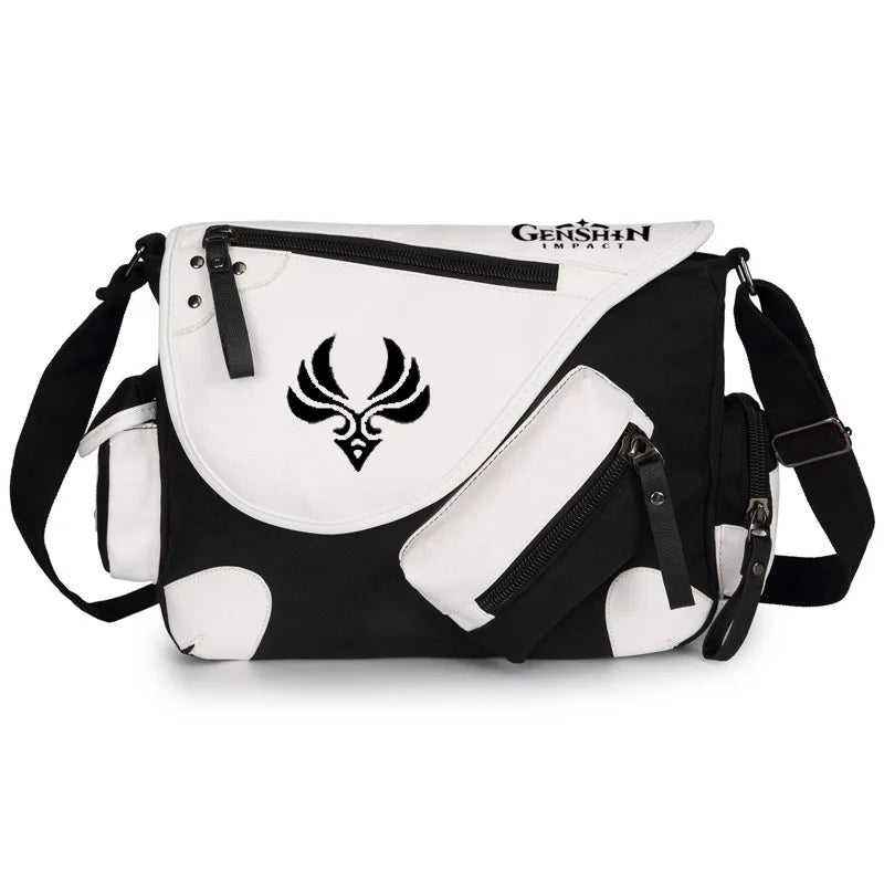 Genshin Impact Anime Canvas Casual Zipper Shoulder Bag Crossbody Bag Schoolbags Large Capacity Bag Men's Shoulder Messenger Gift
