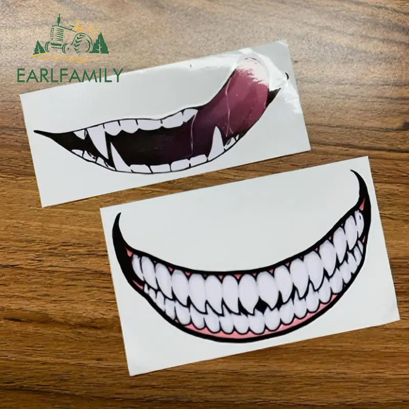 EARLFAMILY 13cm For Scary Devil Tooth Helmet Car Stickers RV JDM Motorcycle Decal Waterproof Camper Van Funny Car Accessories