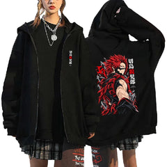 My Hero Academia Eijiro Kirishima Graphic Zip Up Hoodie Red Riot Unisex Streetwear Jacket