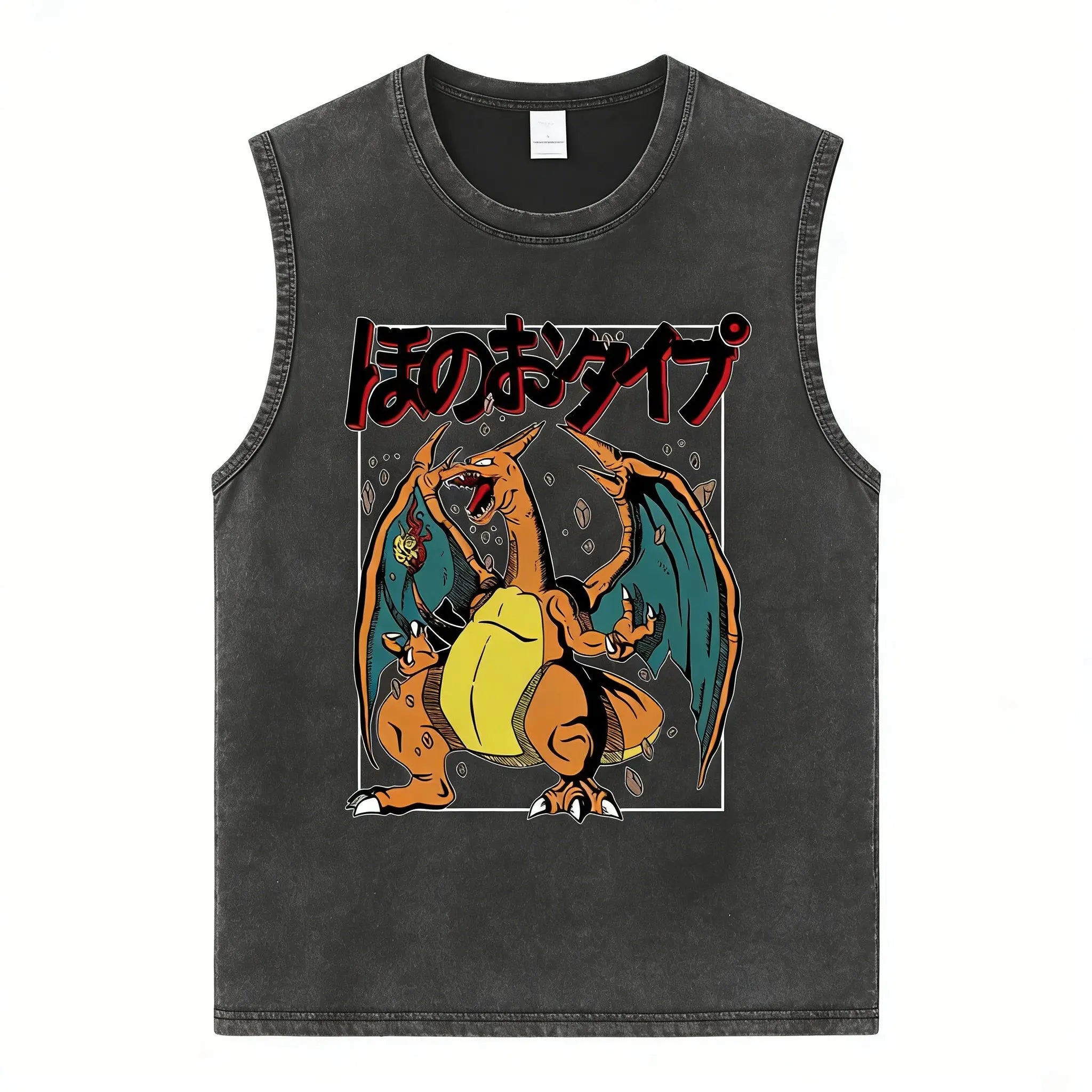 Vintage Washed Gym Vest Man T Shirt Pokemon Print Y2k Summer Sleeveless Shirt Print Streetwear Loose Casual Men's Tank Top