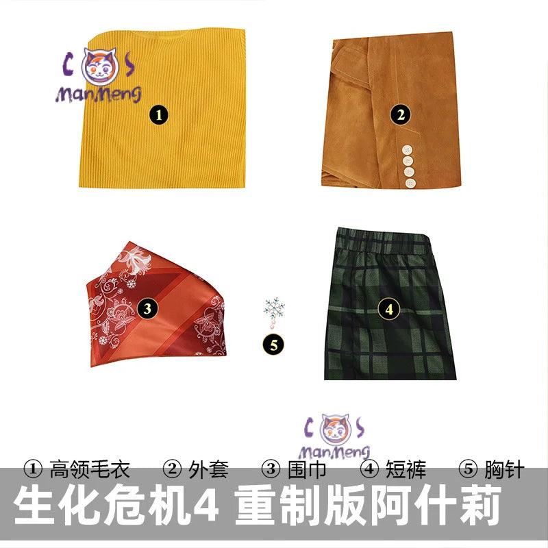 Game Resident 4 Remake Ashley Graham Evil Cosplay Costume Shoes Orange Jacket Coat Halloween Carnival Party Role Disguise Clothe