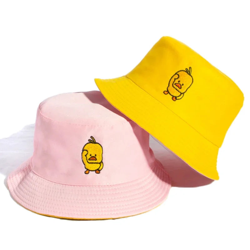Summer Duck Reversible Bucket Hat for Women Travel Fisherman Hat Sad Boys Bob Fishing Cap Girl Outdoor Panama Beach Sun Hat
