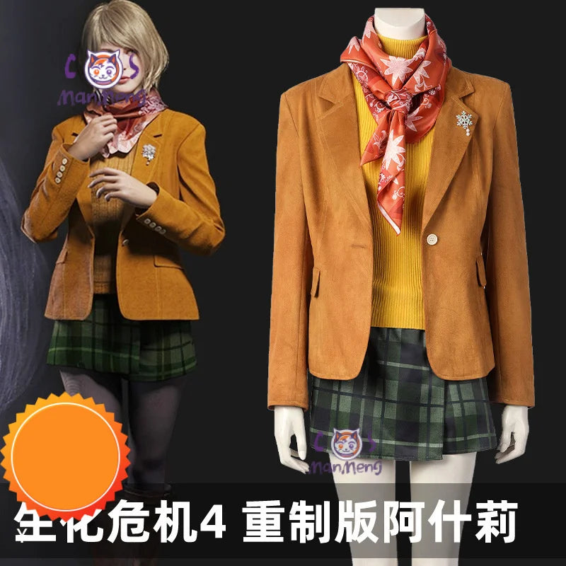Game Resident 4 Remake Ashley Graham Evil Cosplay Costume Shoes Orange Jacket Coat Halloween Carnival Party Role Disguise Clothe