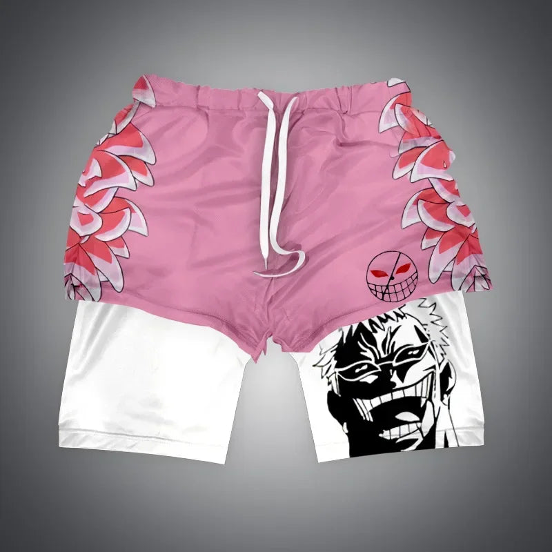 One Piece x Naruto x Dragon Ball 2-in-1 Men’s Gym Shorts – Quick-Dry & Breathable Sportswear
