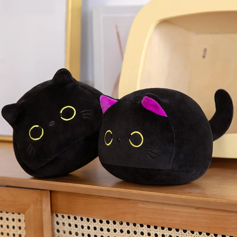 7/11/20CM Kawaii Small Cuddly Black Cat Plush Doll Stuffed Round Ball Cat Plushie Girl's Bag Keychain Pendant Toys