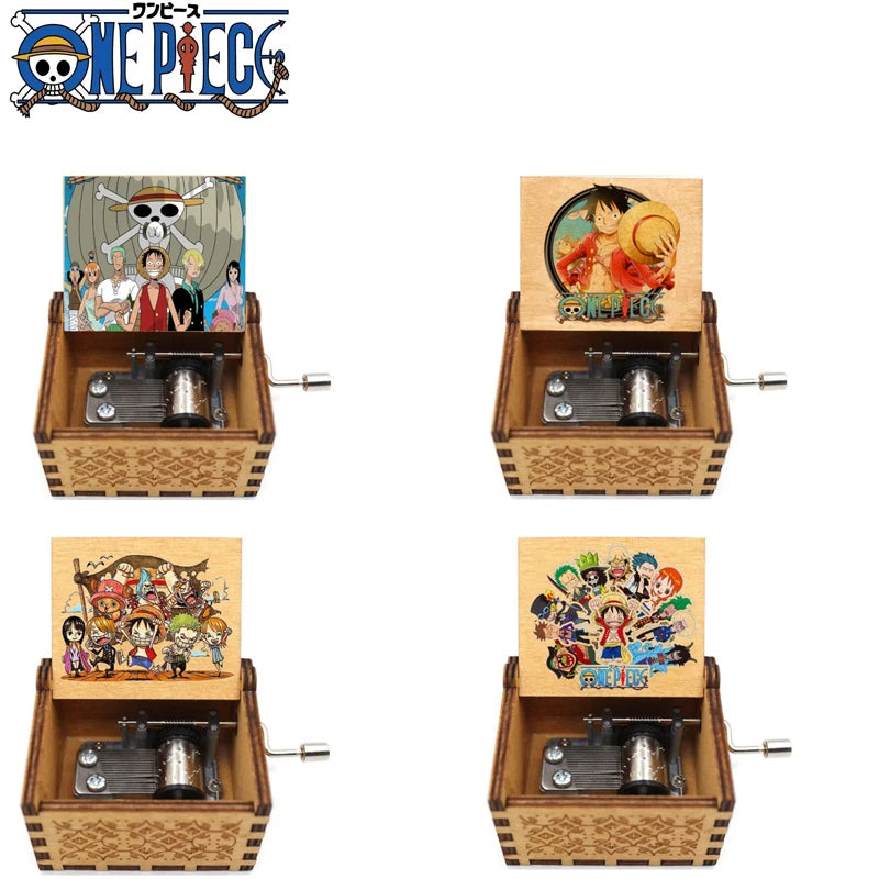 Best Sellers Kawaii Antique Carved Wooden Hand Crank One Piece Music Box Figure Happy Halloween Christmas Birthday