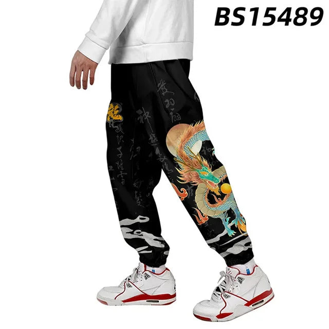 Kanagawa Wave Dragon Sweatpants Women/Men Smooth Satin Joggers Spring High Street Anime Trousers Fashion Pants