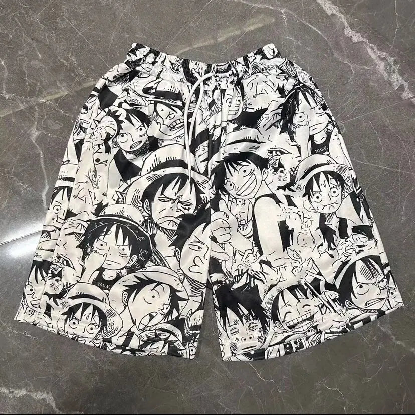One Piece Lufy Shorts Anime Figure Summer Loose Fitting Home Pajama Pants Casual Couple Beach Pants Men Boys Cosplay Toy