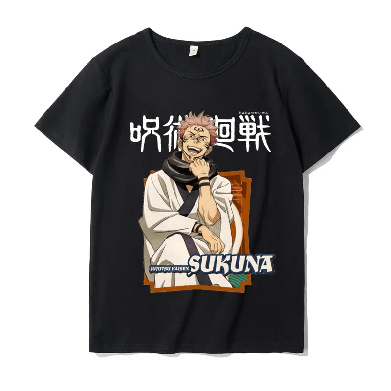 New Summer Jujutsu Kaisen Anime Itadori Yuji Gojo Satoru Printed 100% Cotton T-shirt Outdoor Casual Comfortable Streetwear