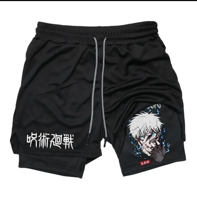 Anime Jujutsu Kaisen Performance Yuji Print Sport Running 2 in 1 Gym Shorts Training Men's Summer Workout Sportwear Y2K Shorts