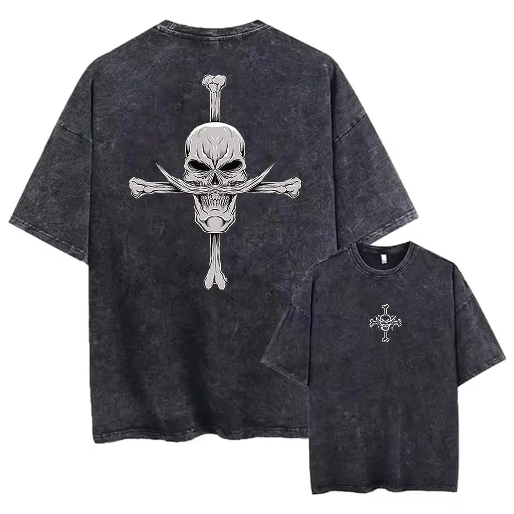Unisex Oversized Anime Washed T-shirt Men One Piece Streetwear Women Short Sleeved Graphic Tee Summer Harajuku Casual Top HipHop