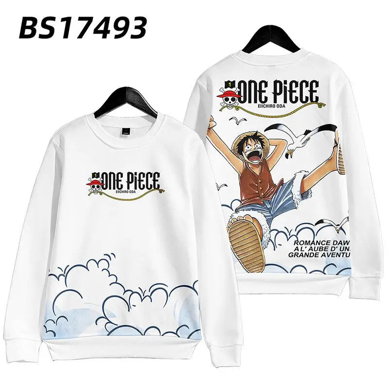 One piece Monkey D. Luffy Cartoon Round Neck Sweatshirt with Printed Casual Loose Autumn and Winter Long Sleeved Top