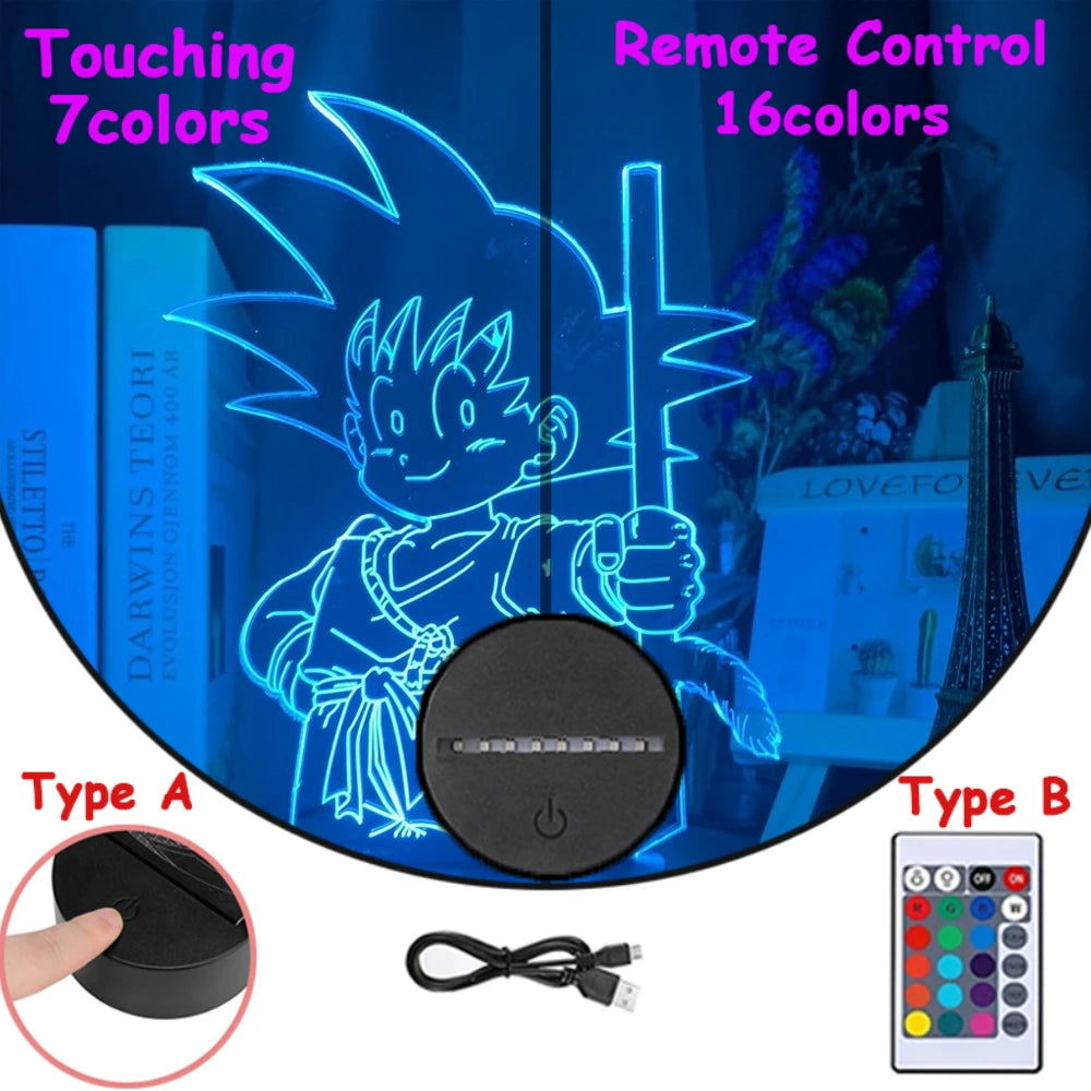 Dragon Ball Z Anime Figures 3D LED Light Childhood Desk Lamp Goku Figure Vegeta Gohan Anime Figures Room Decor Birthday Gift