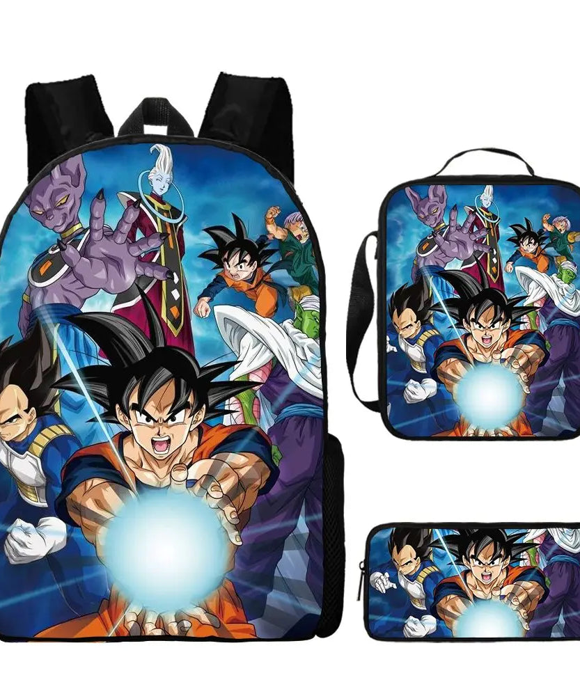 Dragon Ball Anime Goku Vegeta Frieza Large Capacity Cool Student School Bag Lunch Bag Pencil Bag Three-piece Set Gift