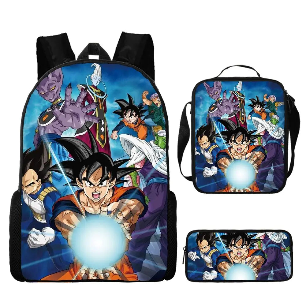 Dragon Ball Anime Goku Vegeta Frieza Large Capacity Cool Student School Bag Lunch Bag Pencil Bag Three-piece Set Gift