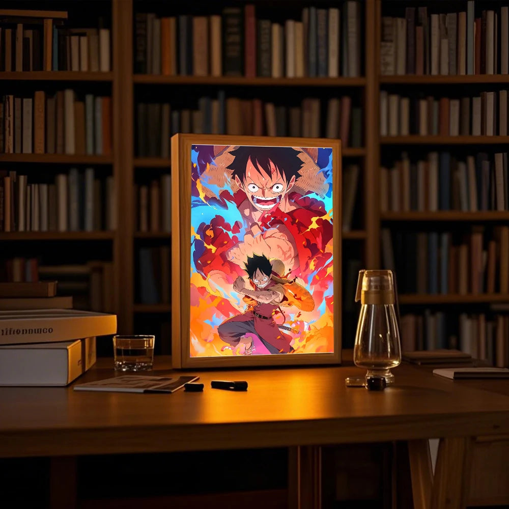 Anime Light Painting Photo Frame One Piece Luffy Zoro LED Night Light Birthday Gift Manga Bedroom Decor Original Art Moon Lamp