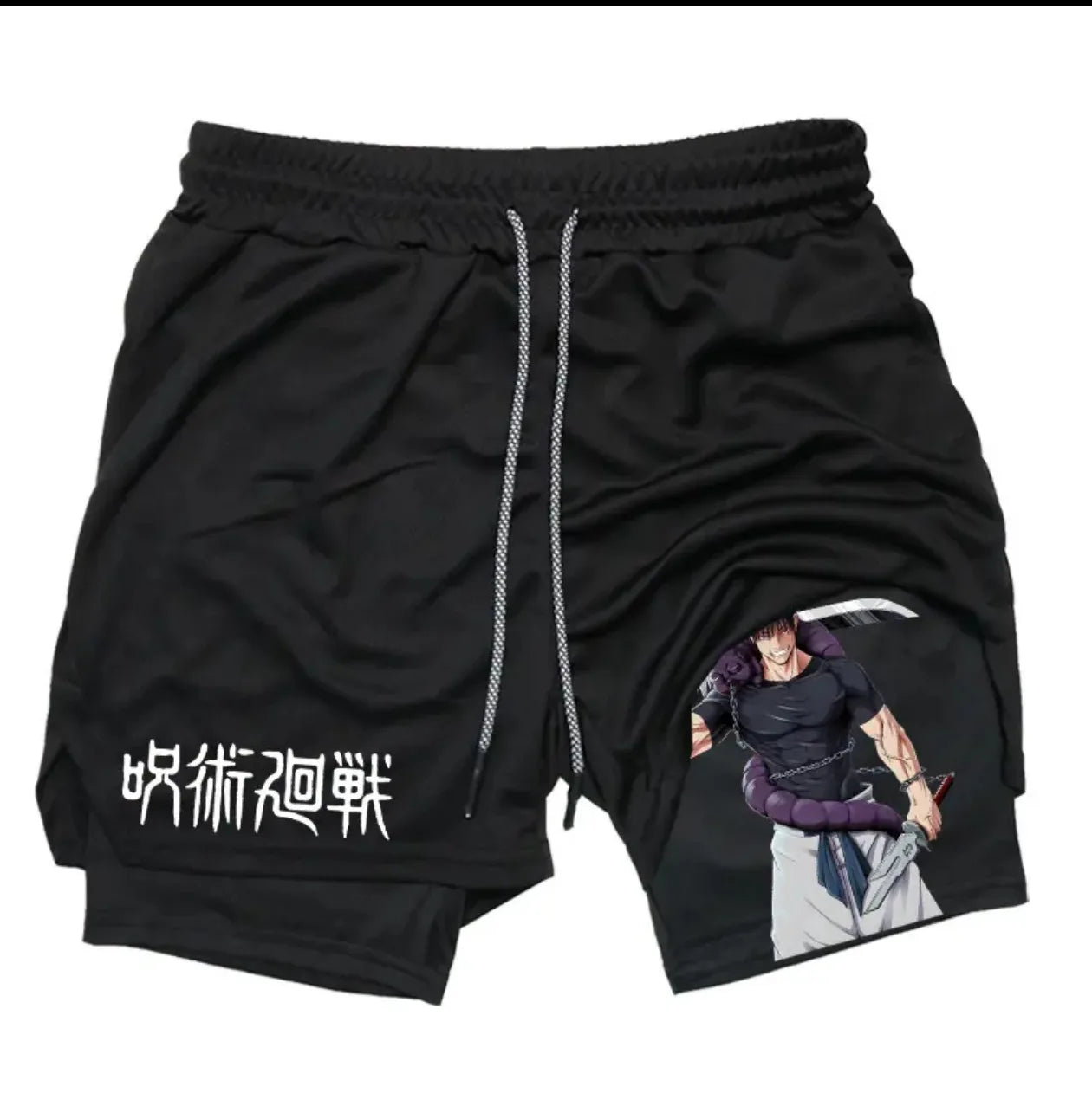 Anime Jujutsu Kaisen Performance Yuji Print Sport Running 2 in 1 Gym Shorts Training Men's Summer Workout Sportwear Y2K Shorts
