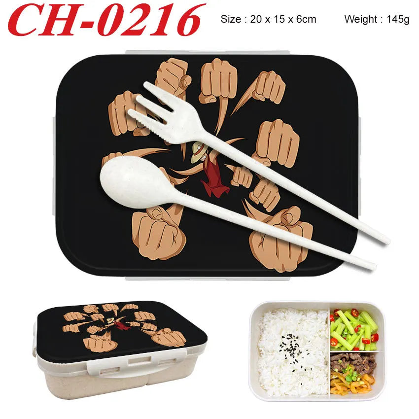 Anime One Piece Student Divided Bento Box Office Worker Light Lunch Box with Lid Style Wheat Straw Insulated Lunch Box