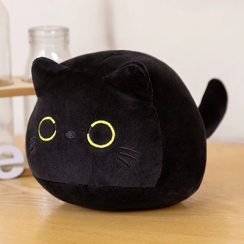 7/11/20CM Kawaii Small Cuddly Black Cat Plush Doll Stuffed Round Ball Cat Plushie Girl's Bag Keychain Pendant Toys