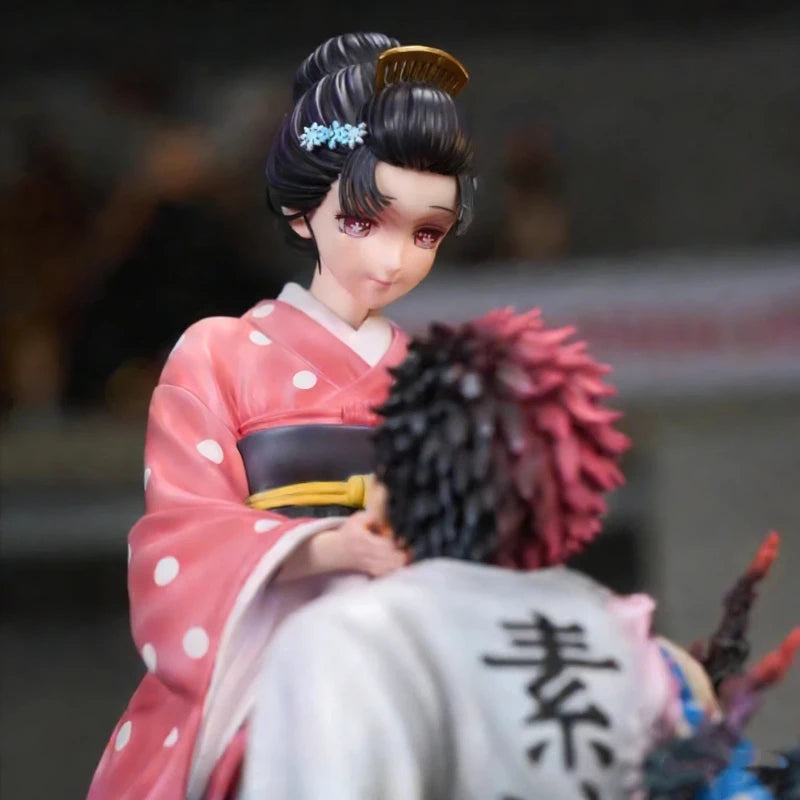 27cm Demon Slayer GK Popart Akaza & Koyuki Figure Anime Collectible Model Toy Cherry Blossom Scene Statue Desktop Ornament Gift