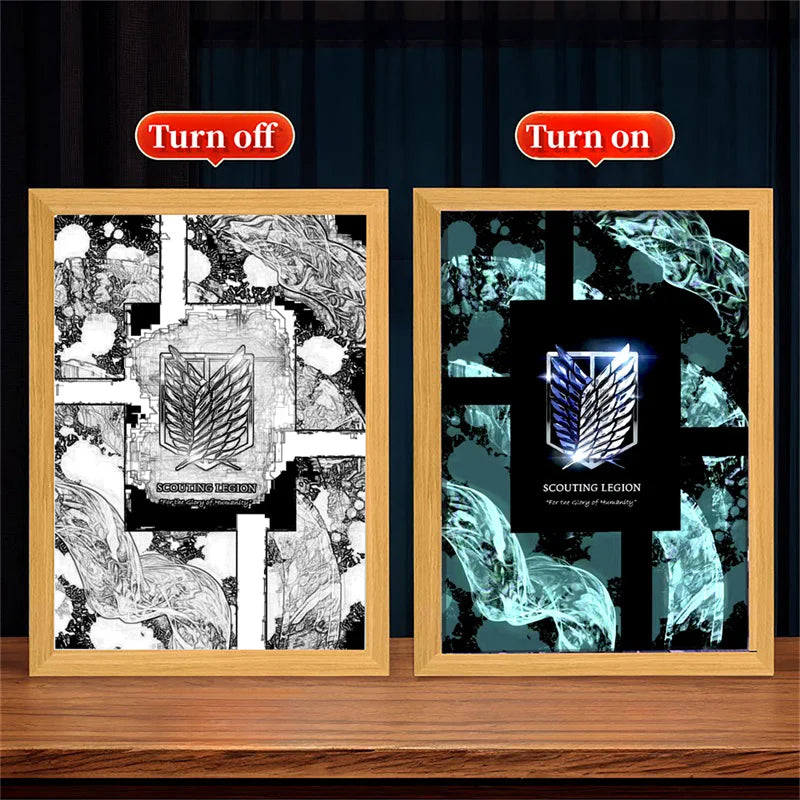 Anime Attack on Titan Night Light Painting Picture Frame Room Decor Home Wall Decorative Art For Bedroom Friends Gifts Moon Lamp