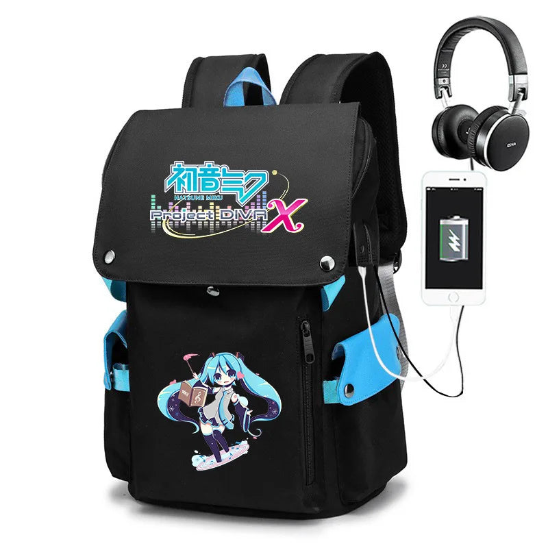 New Hatsune Anime Backpack Student School Shoulder Bag Business Multifunctional Large Capacity Computer Bag Travel Backpack