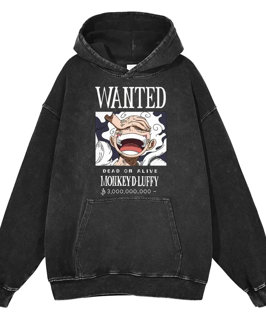Spring Autumn Trendy Anime One Piece Oversized Hooded Sweatshirt Men Women Vintage Washed Streetwear Pullover Casual Y2k Clothes