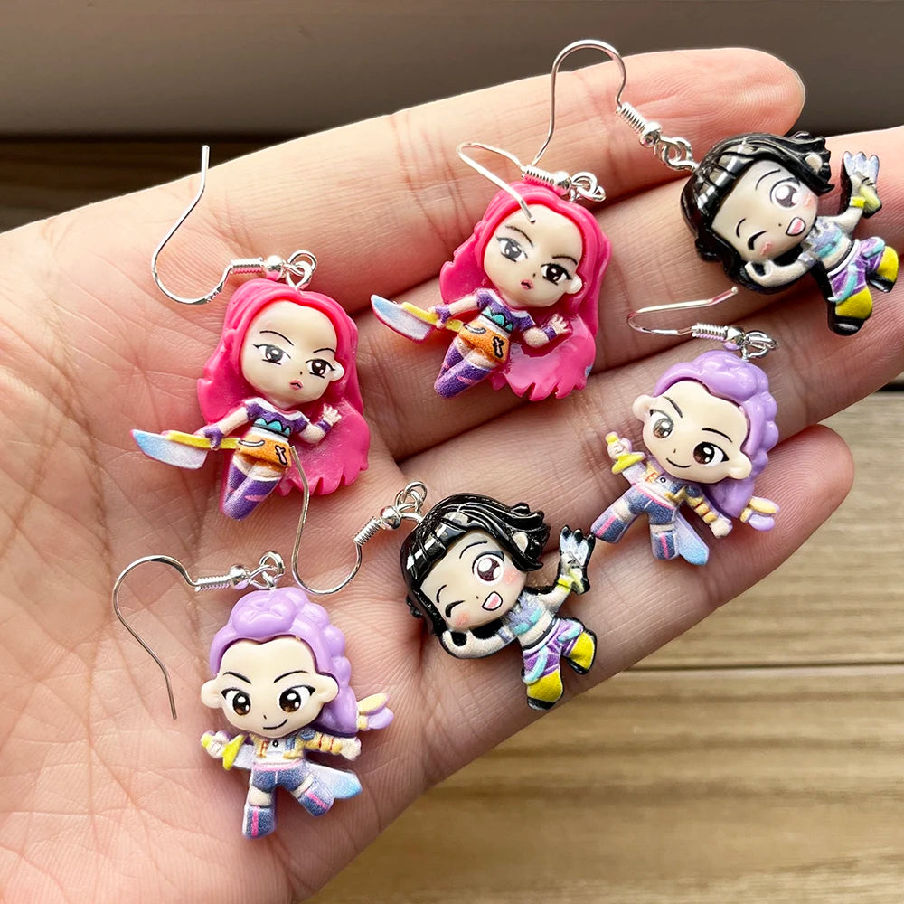 3Pairs Kpop Demon Hunters Character Resin Pendant Earrings Set Cosplay Jewelry Gift for Women