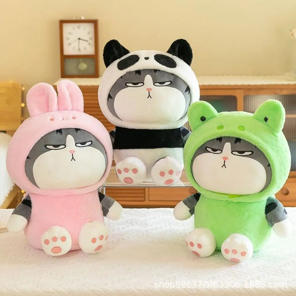 22/40cm Tabby Cat Doll Plush Toy Small Hooded Dressed Panda Frog Bunny Plushie Peluche Cosplay Animal Kids