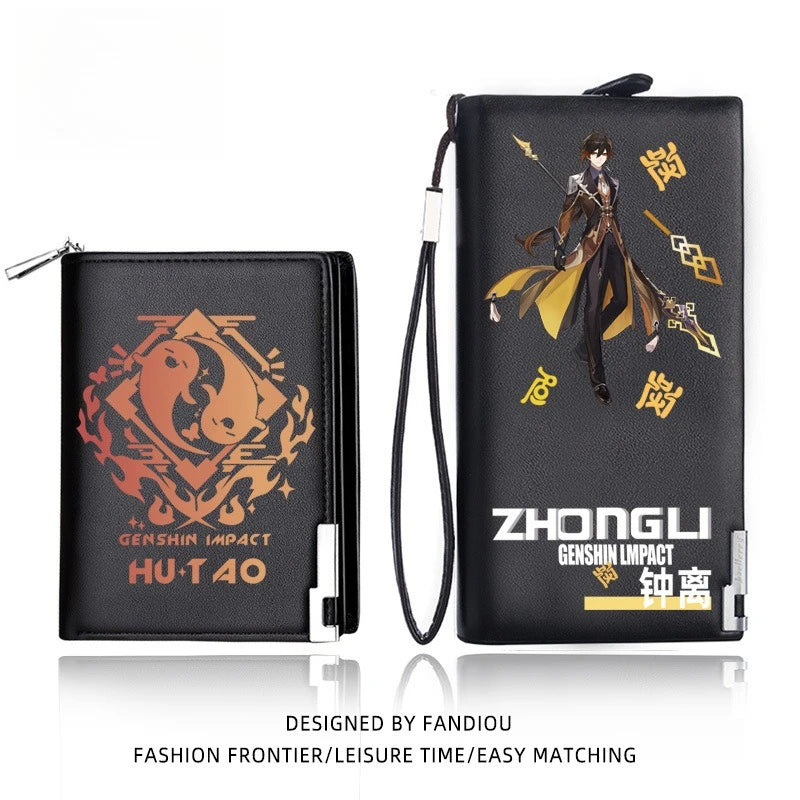 Genshin Impact Mondstadt Anime Peripheral New Zipper PU Wallet Handsome Personality Boy Print Coin Purse Short Card Pack Holiday