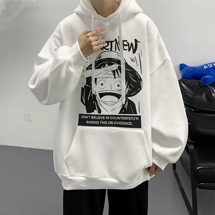 Anime One Piece Monkey D. Luffy Hoodie Men Cartoon Hooded Spring and Autumn Coat Couple Loose Hoodie Top
